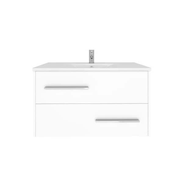 Belvedere Bath Hera 36 in. Floating Bathroom Vanity in White with White Ceramic Basin Top