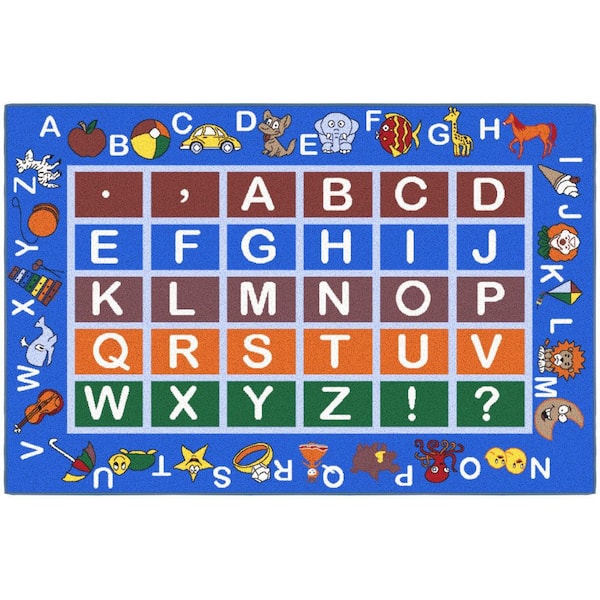 Ottomanson Kid's Collection Non-Slip Rubberback Educational Alphabet 3x5 Area Rug, 3 ft. 3 in. x 5 ft., Blue