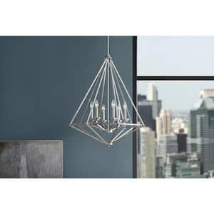 Hubley 6-Light Triangular Brushed Nickel Pendant Light Fixture with Metal Cage Shade