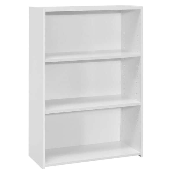 HomeRoots 35.5 in. Jasmine White Particle Board 3-Shelf Bookcase