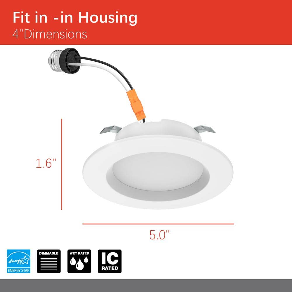 4-Inch White Dimmable LED Recessed Trim with Adjustable Color Technology (4-Pack)