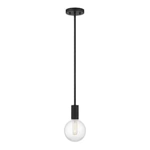 Wright 5.75 in. W x 9.75 in. H 1-Light Matte Black Mini Pendant Light with Clear Glass Orb Shade