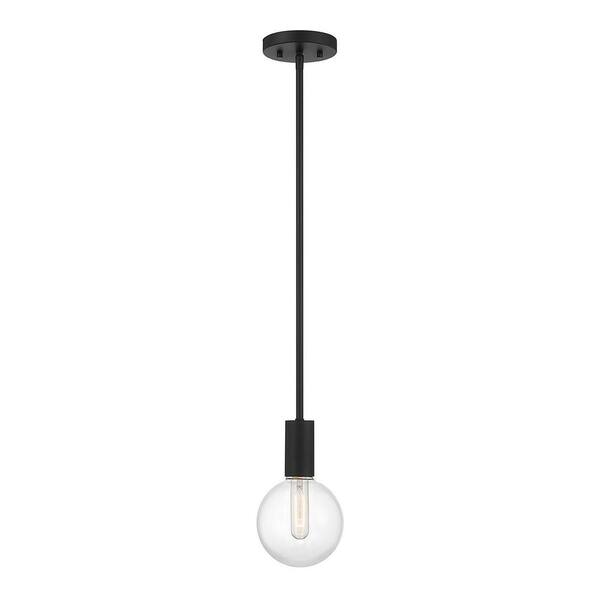 Savoy House Wright 5.75 in. W x 9.75 in. H 1-Light Matte Black Mini Pendant Light with Clear Glass Orb Shade