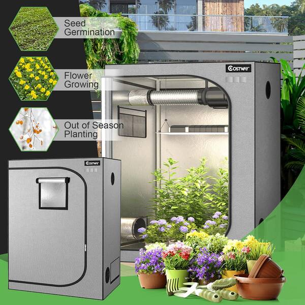 4 ft. x 2 ft. x 5 ft. Gray Mylar Hydroponic Grow Tent with Observation  Window and Floor Tray