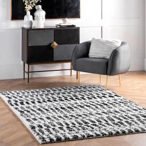 Zoey Faded Stripe Cozy Shag Black and White 4 ft. x 6 ft. Indoor Area Rug