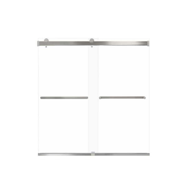 Transolid Brianna 60 in. W x 62 in. H Sliding Frameless Shower Door in Brushed Stainless Finish with Clear Glass