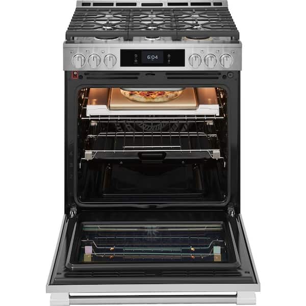 Professional 30 in. 5-Burners Slide-In Gas Range in Stainless Steel with Stone-Baked Pizza