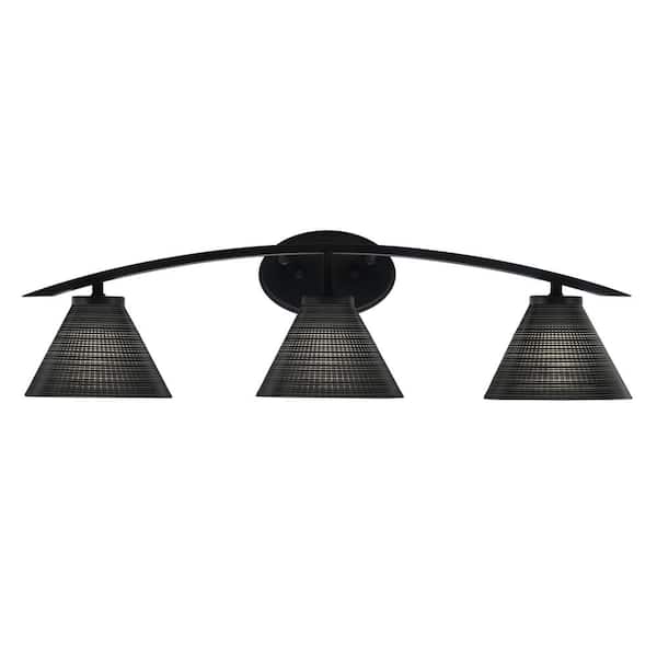 Unbranded Siena 29 in. 3-Light Vanity Light Matte Black with Black Matrix Glass Shades