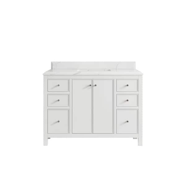 Willow Collections Chicago 48 in. Single Sink Freestanding White Bath Vanity with Calacatta Laza Qt. Top Unassembled