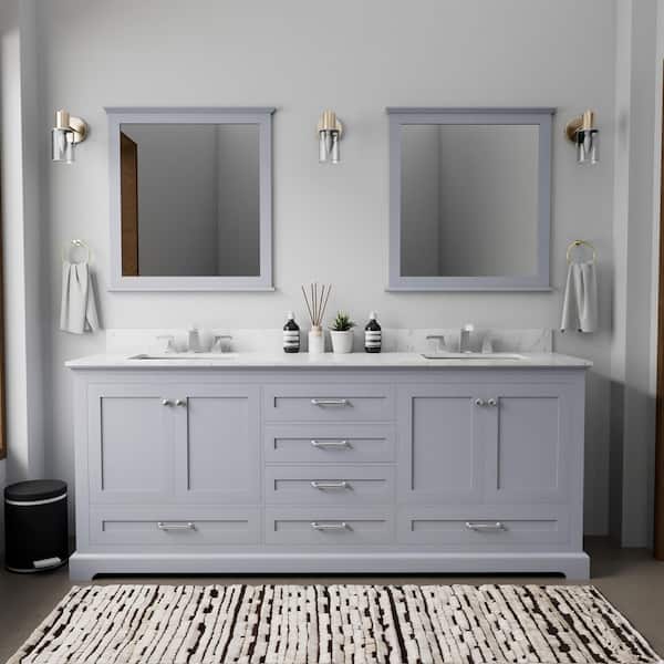 Lexora Dukes 80 in. W x 22 in. D Dark Grey Double Bath Vanity, Carrara Marble Top, and 30 in. Mirrors
