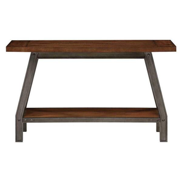 EVERGLADE HOME Parnell 52 in. Rustic Brown and Gunmetal Rectangular Wood Console Table