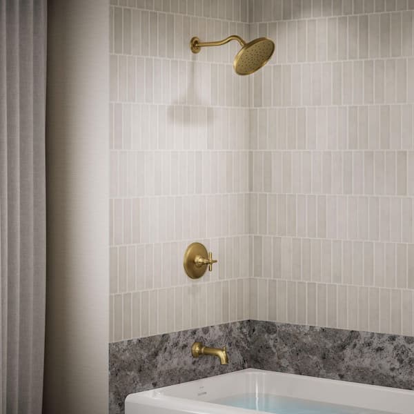 Paces Single Handle 3-Spray Tub and Shower Faucet 1.75 GPM in Vibrant Brushed Moderne Brass (Valve Included)