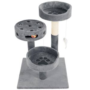 Gray 3-Tier Cat Tower with 2 Carpeted Perches, Sisal Rope Scratching Post, Hanging Mouse, and Interactive Cheese Wheel