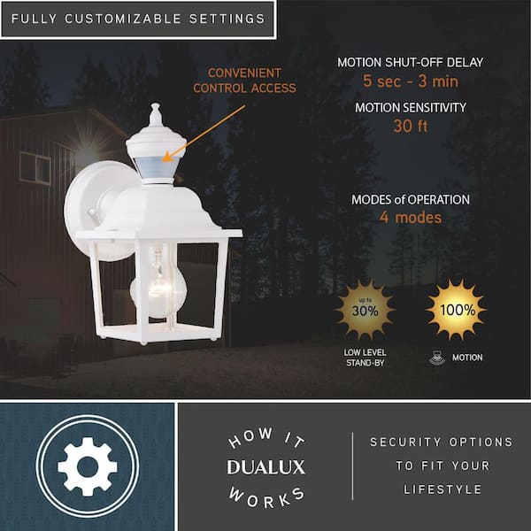 dualux Bedford Aluminum 5.25 in. W 1-Light White Motion Sensor