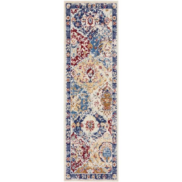 Nourison Grafix Blue Multicolor 2 ft. x 10 ft. Medallion Traditional Runner Area Rug