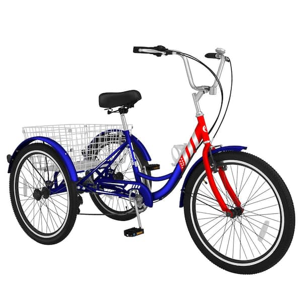 Adult Trike Tricycle For Adults Single Speed Three Wheeled Bicycle Blue 24" Bike 