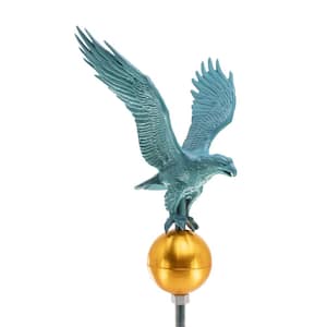 12" Aluminum Flagpole Eagle - Verdigris with Gold Globe