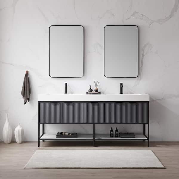 ROSWELL Marcilla 72 in. W x 20 in. D x 34 in. H Double Sink Bath Vanity in Grey with White Integral Sink Top and Mirror