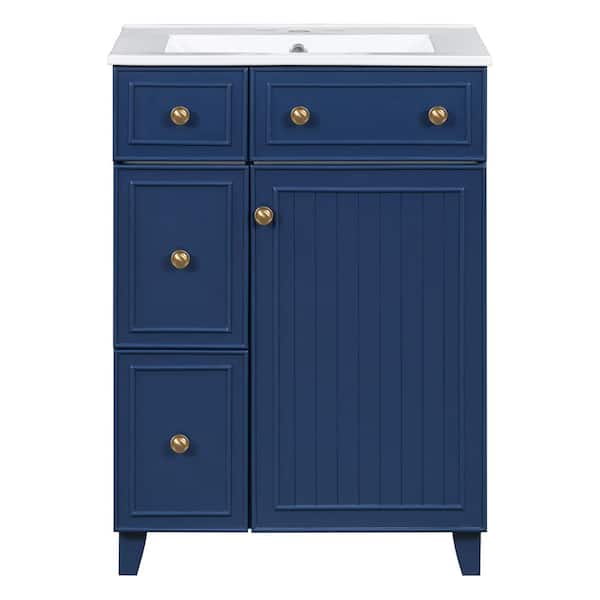 ZXDDMS 24 in. Single Sink Freestanding Blue Bath Vanity with White