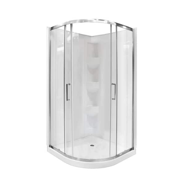 A&E Limon 38 in. L x 38 in. W x 76 in. H Corner Drain, Corner Shower Stall Kit in White and Chrome