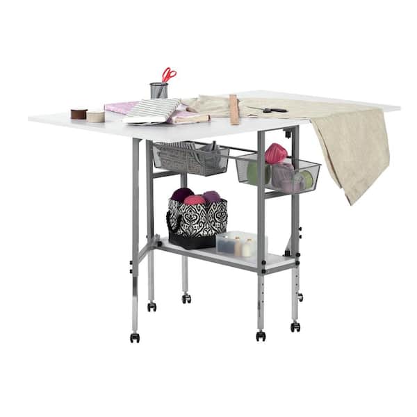 EROMMY Folding Sewing Table Height Adjustable Craft Table with Storage  Shelves, Mobile Sewing Cutting Table for Large Fabric, Foldable Work Table  for Home Office : : Home & Kitchen