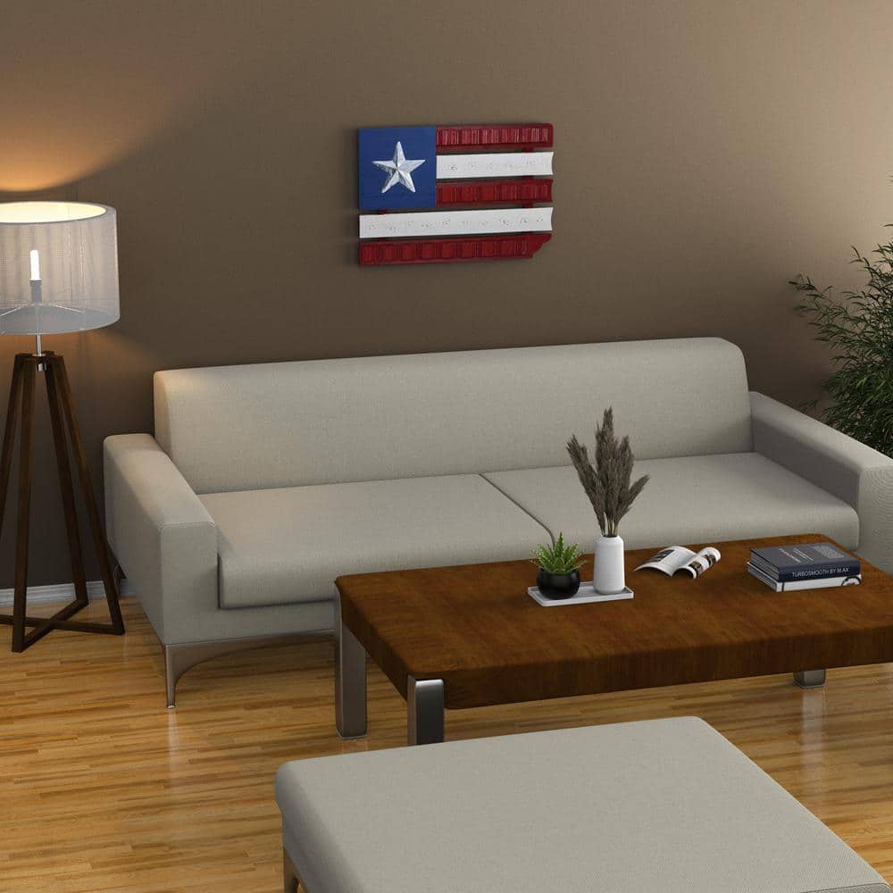 Rustic Red, White, and Blue Wood and Metal Flag Wall Sculpture