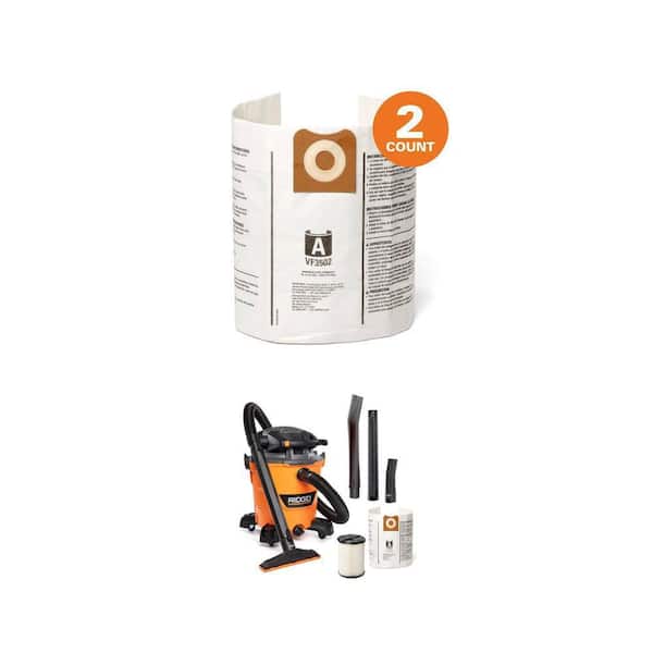 12 Gal. 6.0 Peak HP NXT Shop Vacuum with Blower plus VF3502 Dust Bags for 12-16 Gal RIDGID Vacuums (2-Pack)