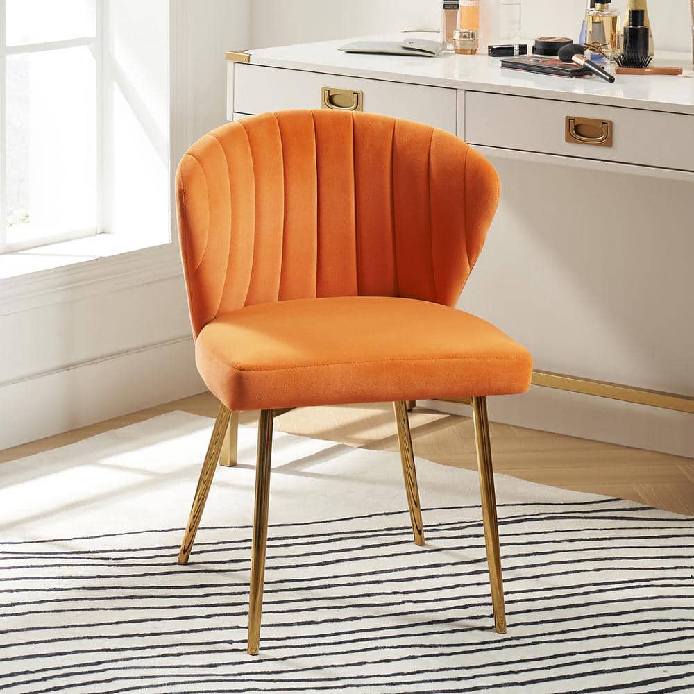 Elegant Orange Velvet Upholstered Side Chair with Gold Metal Legs