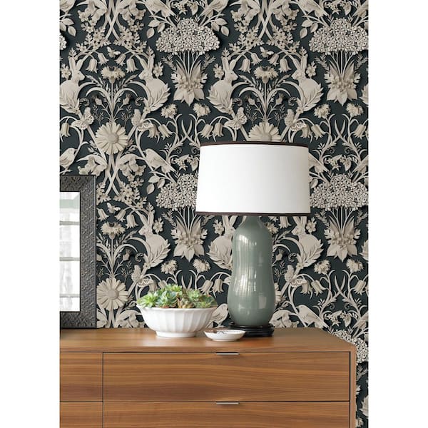 Black Charcoal Eloise Peel and Stick Wallpaper Sample