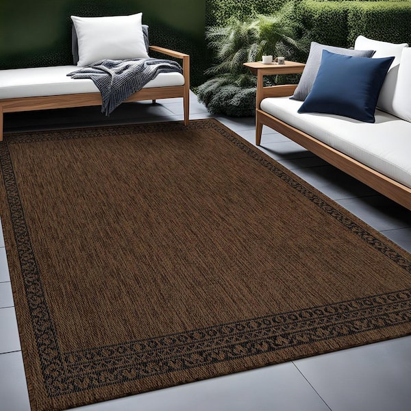 Frame Gold 6 ft. x 9 ft. Geometric Bordered Washable Indoor Outdoor Area Rug