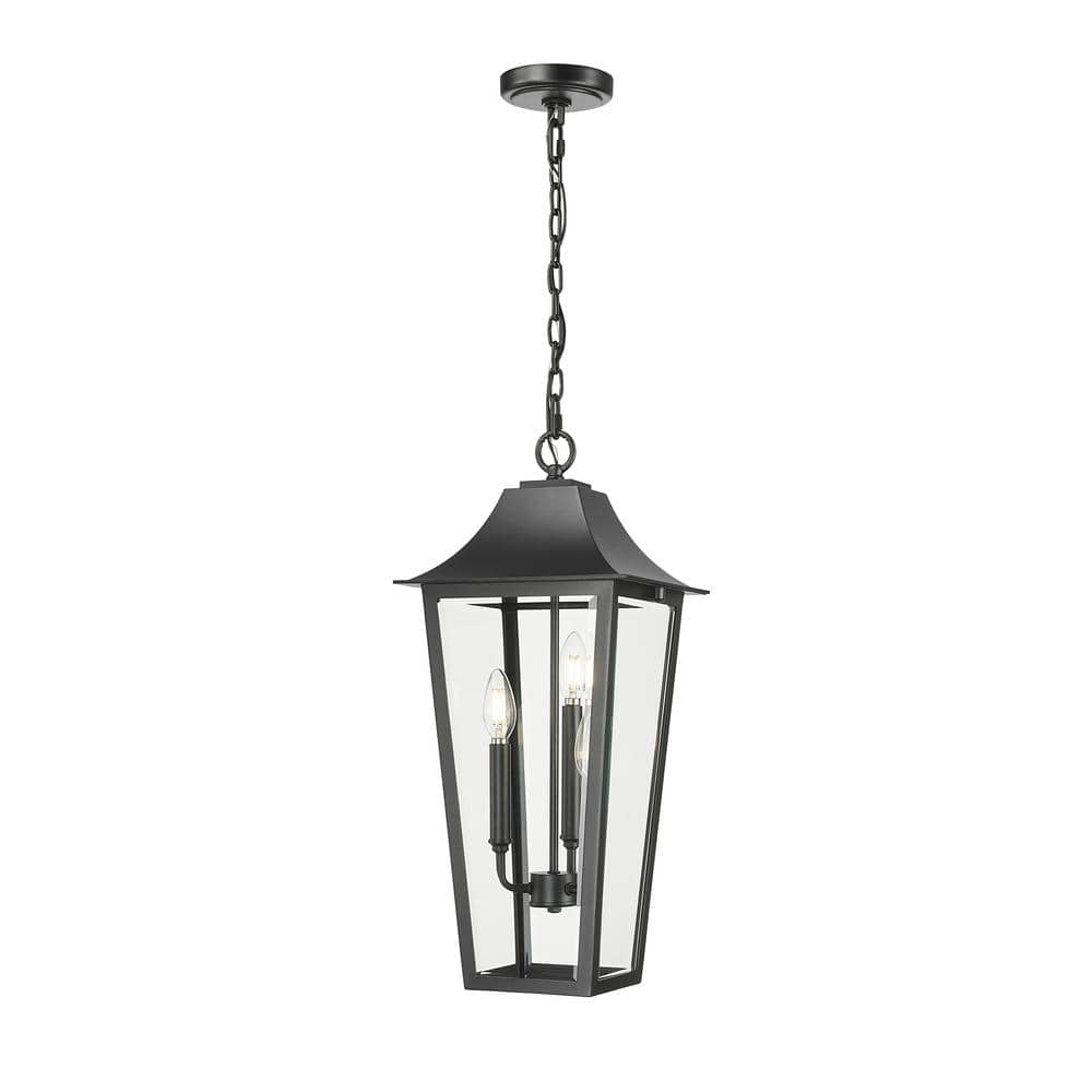 Gannon 23 in. 3-light Black Dimmable Outdoor Pendant-Light with Clear Bevel