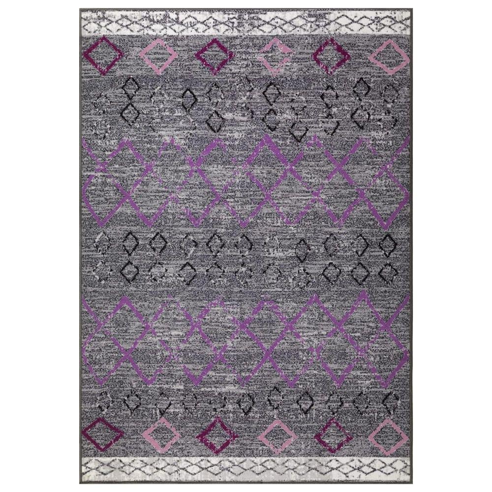 Purple Polypropylene 5 ft. x 7 ft. Geometric Indoor Area Rug