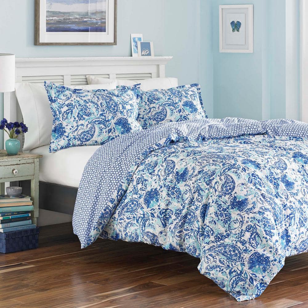 Brooke Twin Blue Cotton Reversible Comforter Set