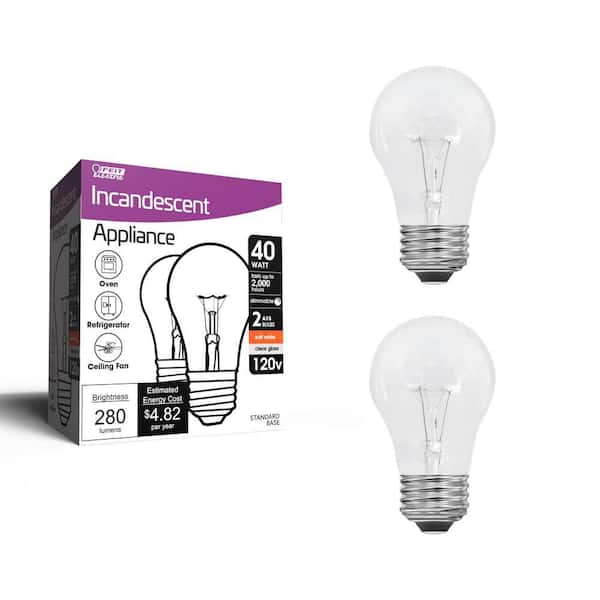 40-Watt A15 E26 Appliances Oven Refrigerator Ceiling Fan Incandescent Clear Light Bulb, Soft White 2700K (2-Pack)