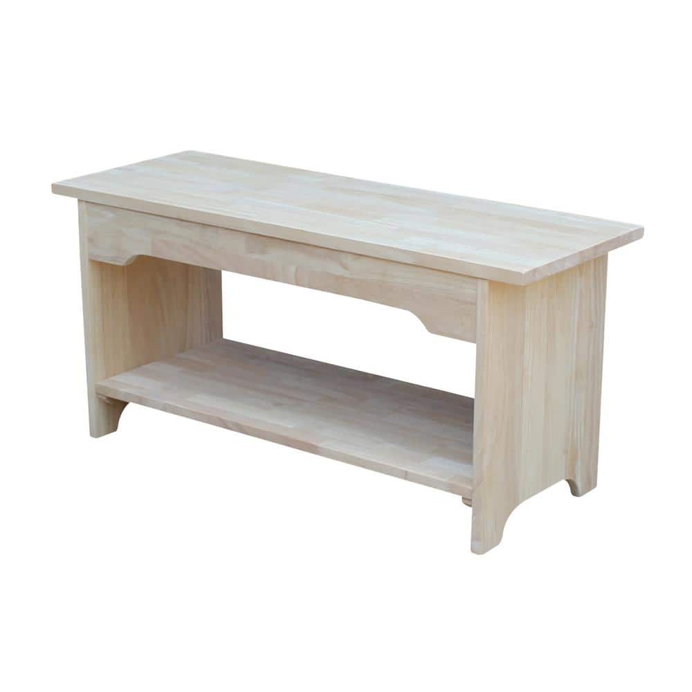 Brookstone Traditional Solid Parawood Storage Bench, 38" Unfinished
