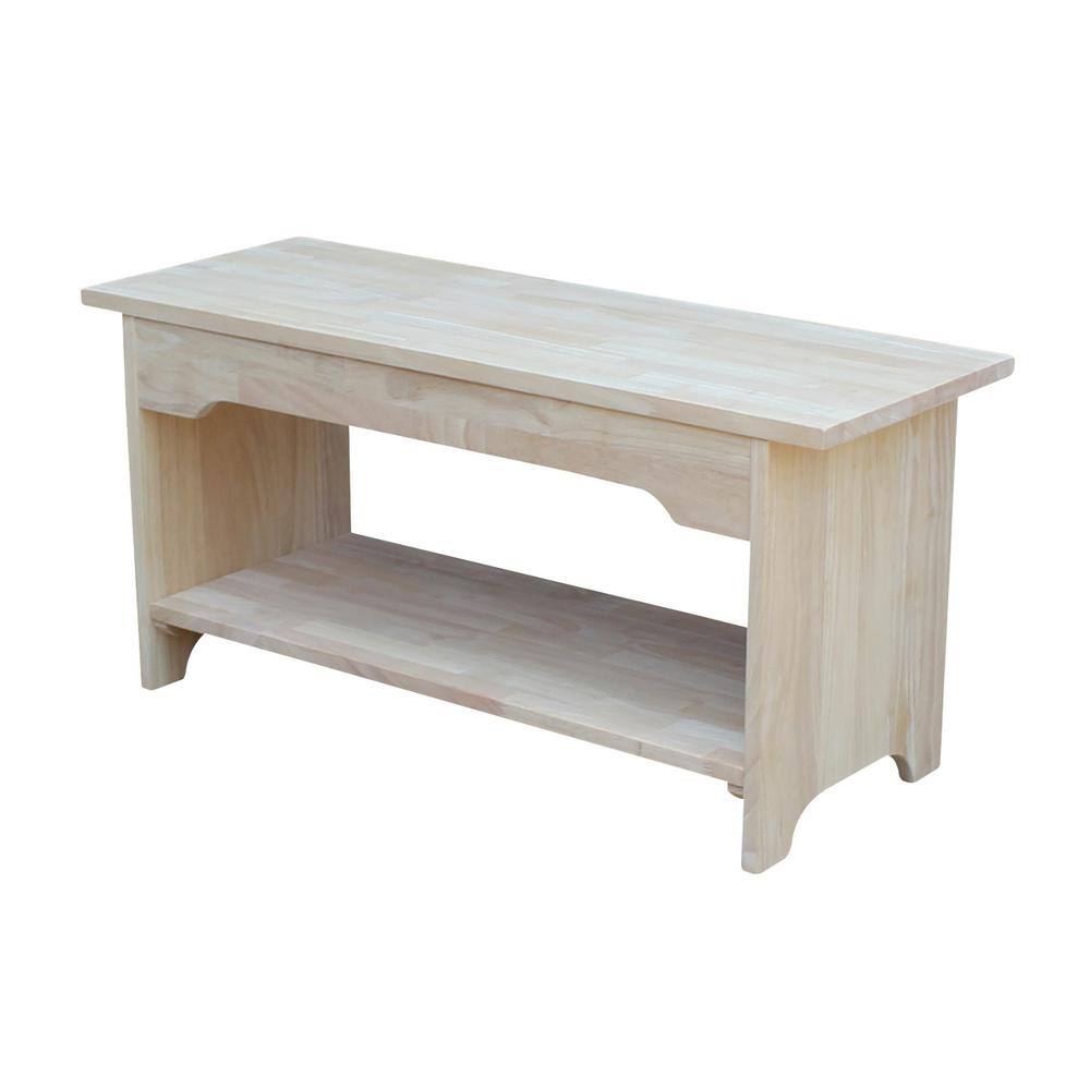Brookstone Traditional Solid Parawood Storage Bench, 38" Unfinished