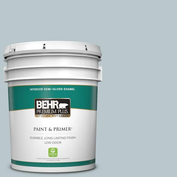 BEHR PREMIUM PLUS 5 gal. #ICC-46 Soft Denim Semi-Gloss Enamel Low Odor Interior Paint & Primer
