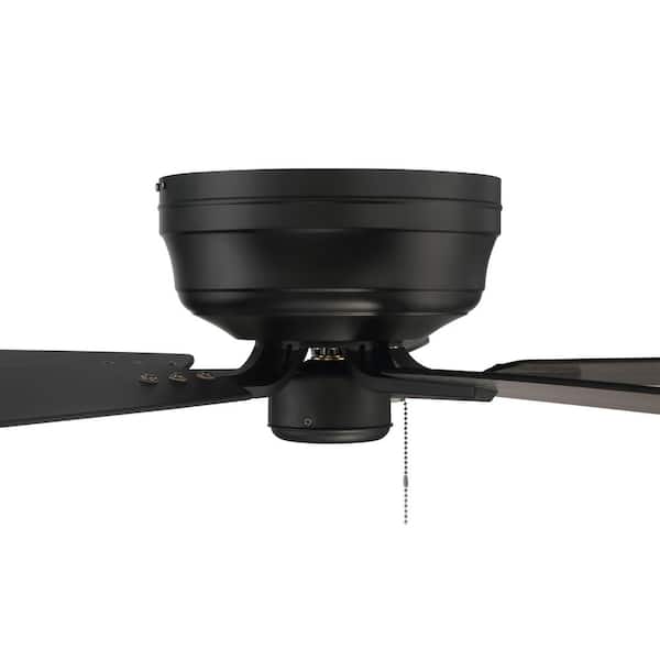 52 in. Flat Black Finish with Flat Black/Greywood Blades Flush Mount Standard Ceiling Fan with Pull Chains Included