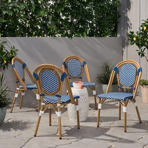 Remi Blue and White Bamboo Print Patterned Aluminum Outdoor Dining Chair (4-Pack)
