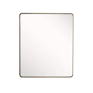 23.5 in. W x 28 in. H Metal Framed Rectangular Wall Bathroom Vanity Mirror in Brushed Gold with Rounded Corners