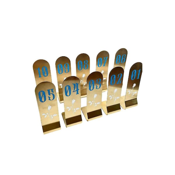 2 in. W x 8 in. H Gold Steel Napkins Vertical Double Sided Table Numbers Set of 10