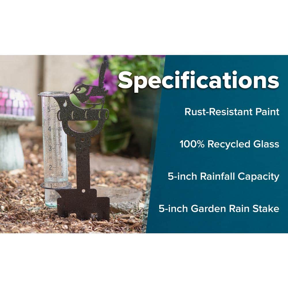 Hammered Bronze Metal Garden Rain Gauge with Glass Tube