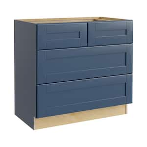 Arlington Vessel Blue Plywood Shaker Stock Assembled 4-Drawer Base Kitchen Cabinet Soft Close 36 in.Wx24 in.Dx 34.5 in.H