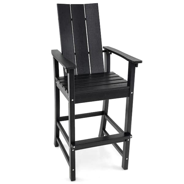 ANGELES HOME Black Tall Adirondack Chair Outdoor Bar Stool with Ergonomic Backrest for Backyard (Set of 1)
