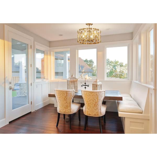 Coronade 16 in. 4-Light Pandora Gold Leaf Convertible Satin Drum Semi Flush Mount Light for Dining Room