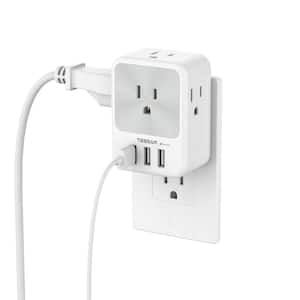 15 Amp, 4-Outlets Multi Plug Outlet Splitter with 3-USB-A Ports and Surge Protection in White/Gray (1-Pack)