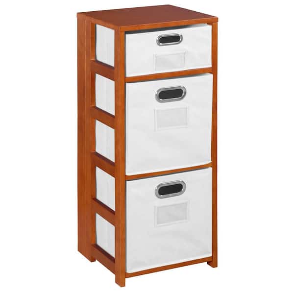 Regency Nemus 34 in. H Cherry and White Wood 3-Shelf Square Folding Standard Bookcase with Folding Fabric Bins