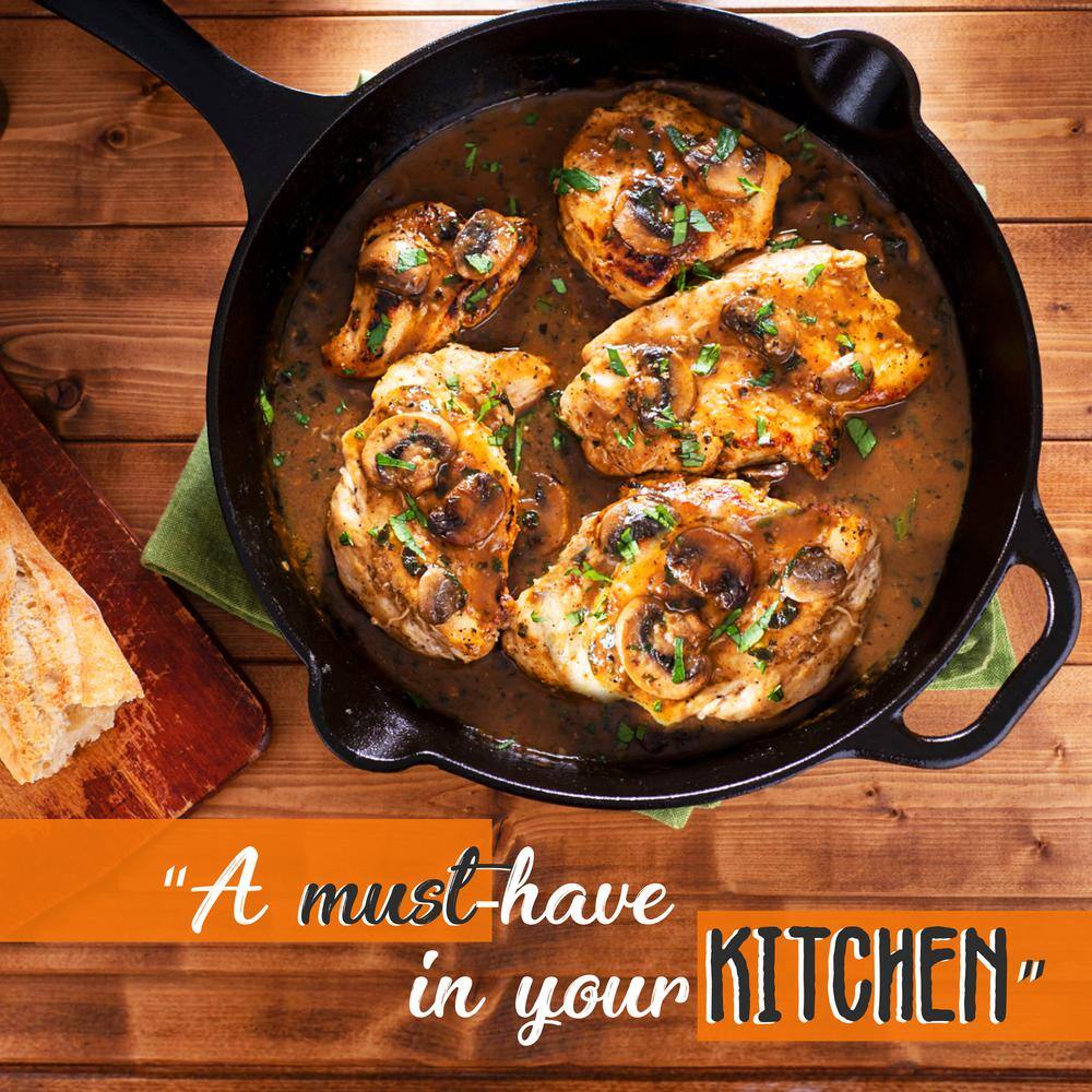 NutriChef 3-Piece Black Cast Iron Skillet Set with Red Silicone Handles