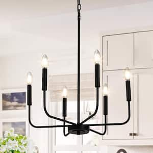 Industrial 6-Light Black Chandelier Classic Candlestick Island Light for Living Room, Kitchen Island, and Studio