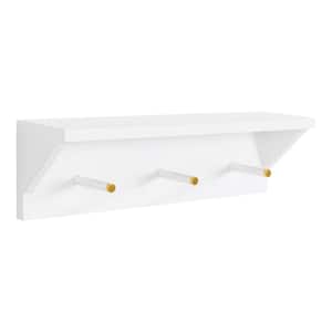 Adlynn 5 in. x 18 in. x 5 in. White MDF Floating Decorative Wall Shelf with Hooks